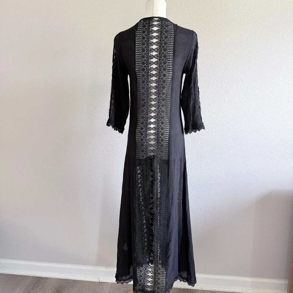 ELAN Beach Festival Crochet Long Cover Kimono Lace Maxi Tie Front Small